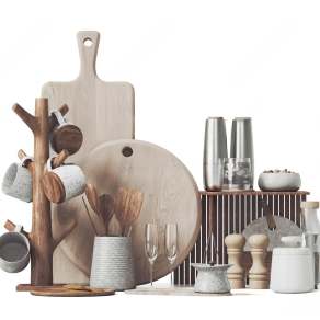 现代餐具调料组合3D模型下载